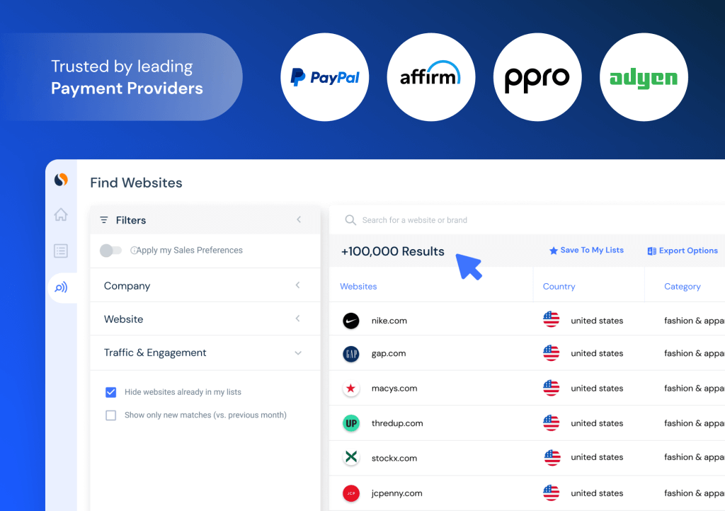 payment providers in similarweb's sales intelligence tool